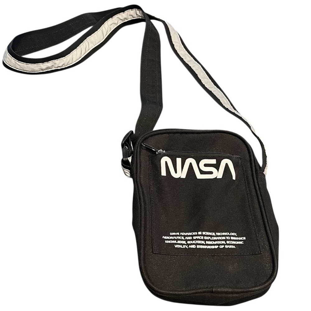 NASA Crossbody Bag Shoulder Purse Black Neon Riot Polyester Reflective Stipe